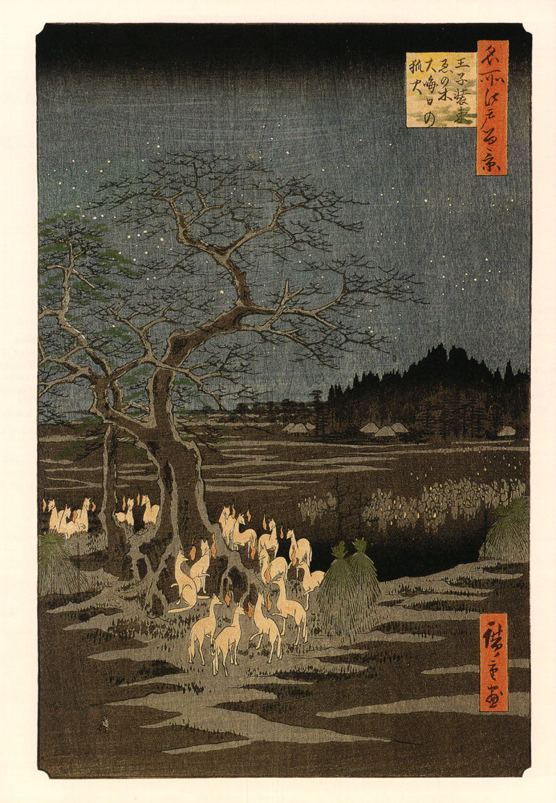 kitsune-bi, historic, vintage ukiyo-e Japan artwork,12x8"(A4) Poster Print