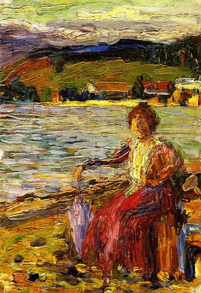Kochel - Lady Seated by a Lakeside- 1902 by Wassily Kandinsky, 23x16"( A2 size ) Poster Print