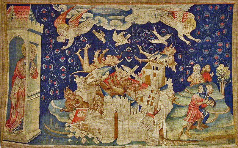 La chute de Baby lone envahie par les demons (The Fall of Baby lon), vintage artwork by Hennequin de Bruges, 12x8" (A4) Poster