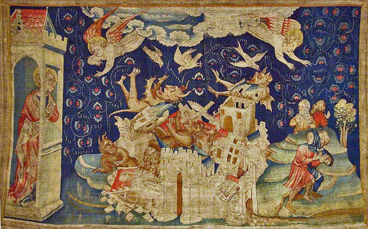 La chute de Baby lone envahie par les demons (The Fall of Baby lon), vintage artwork by Hennequin de Bruges, 12x8" (A4) Poster