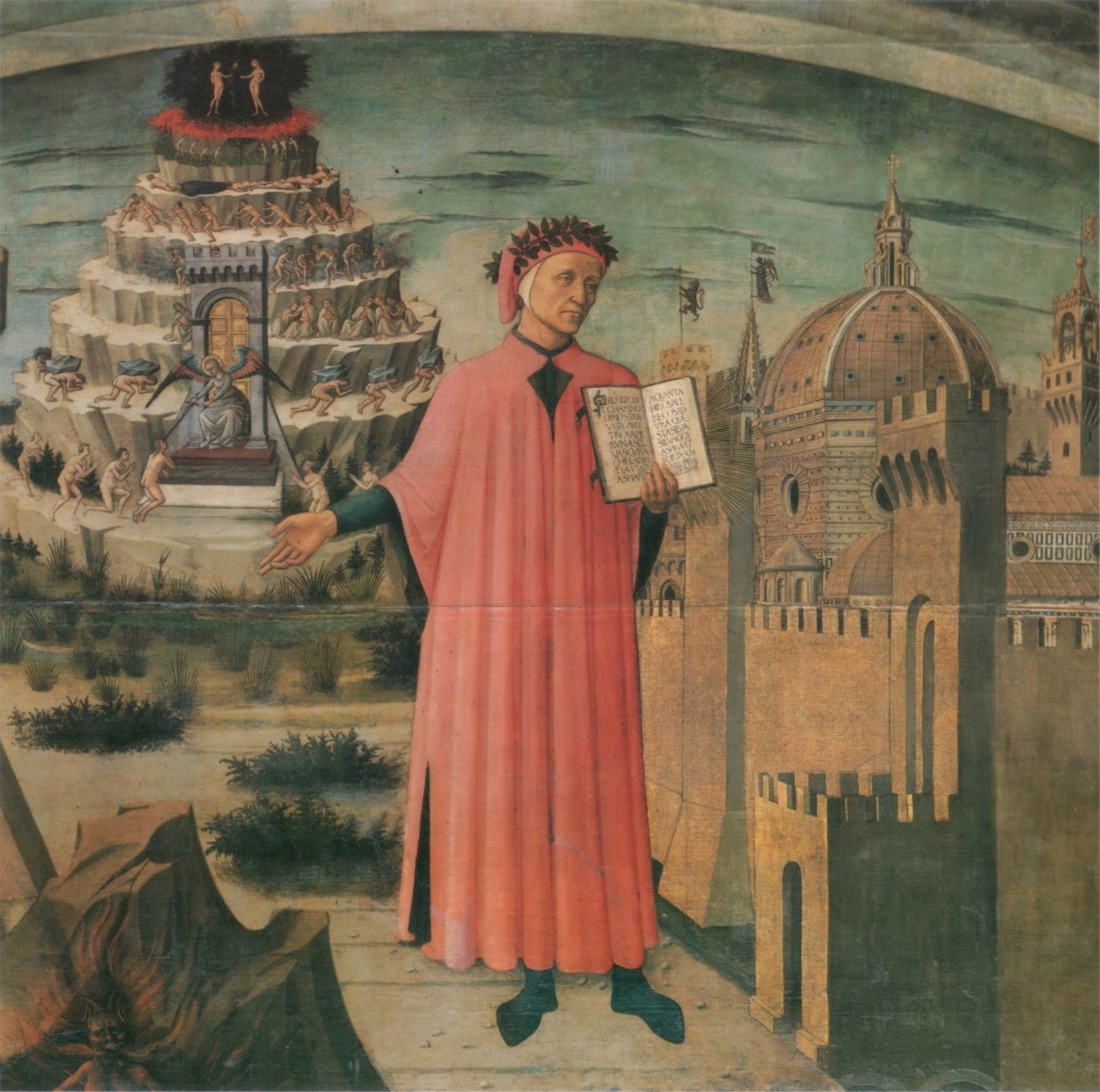 La Divina Commedia di Dante (Detail), vintage artwork by Domenico di Michelino, A3 (16x12") Poster Print