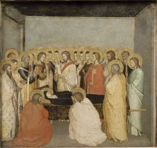 La mort de la Vierge (Dormition of the Virgin), vintage artwork by Maso di Banco, 12x8" (A4) Poster