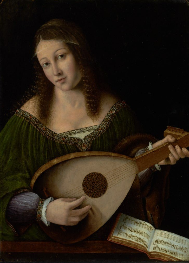 Lady Playing a Lute, vintage artwork by Bartolomeo Veneto, A3 (16x12") Poster Print