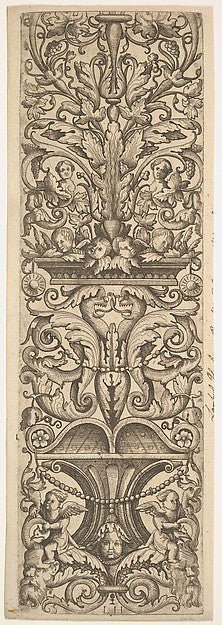 Lambrecht Hopfer:Candelabra Grotesque with Heads of Dolphins and Dragons in the Center c1525–50, vintage artwork, 16x12"(A3) Poster Print