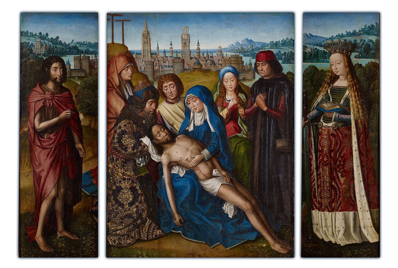 Lamentation with Saint John the Baptist and Saint Catherine of Alexandria, vintage artwork by Master of the Legend of Saint Lucy, A3 (16x12") Poster Print