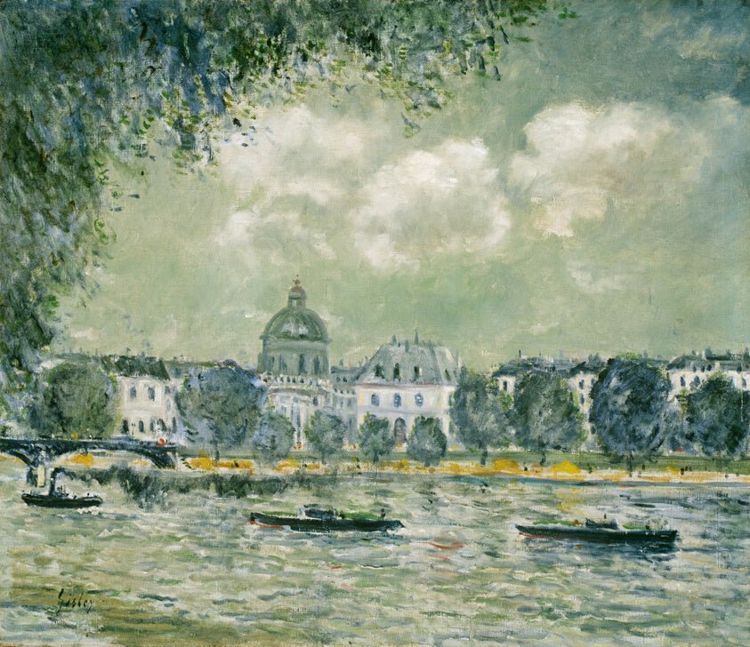 Landscape along the Seine with the Institut de France and the Pont des Arts by Alfred Sisley, 23x16"( A2 size) Poster Print