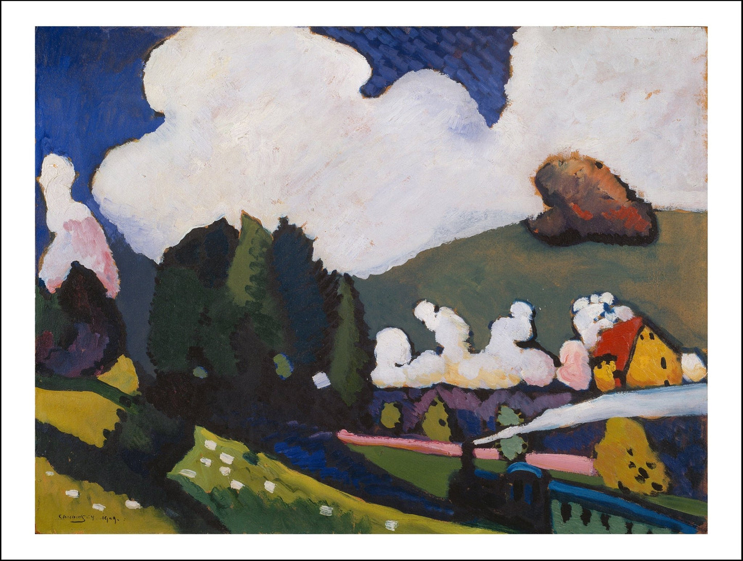 Landscape near Murnau with Locomotive 1909 by Wassily Kandinsky, 23x16"( A2 size ) Poster Print