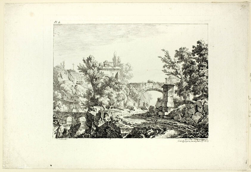 Landscape, plate IV by Achille Etna Michallon (French, 1796-1822),23x16"( A2 size ) Poster Print