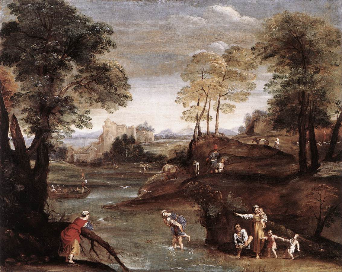 Landscape with a Ford, vintage artwork by Domenichino, 12x8" (A4) Poster