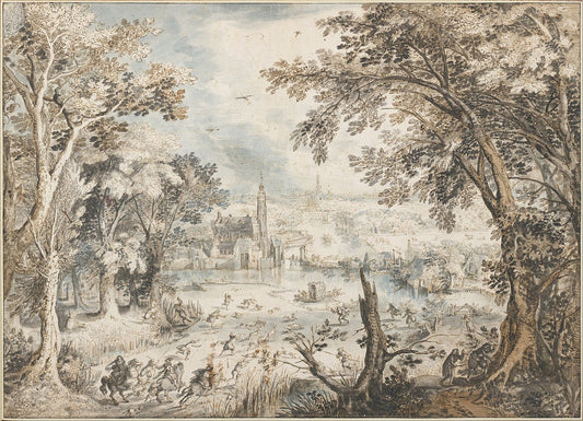 Landscape with a Hare Hunt, vintage artwork by David Vinckboons, 12x8" (A4) Poster