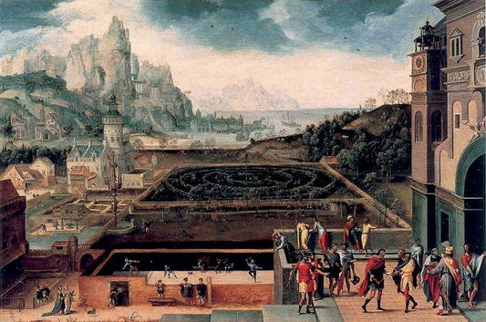 Landscape with David and Bathsheba, vintage artwork by Attributed to Herri met de Bles, A3 (16x12") Poster Print