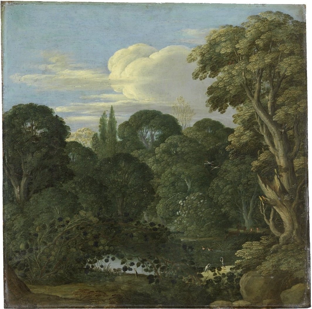 Landscape with forest pond, vintage artwork by Johann König, 12x8" (A4) Poster