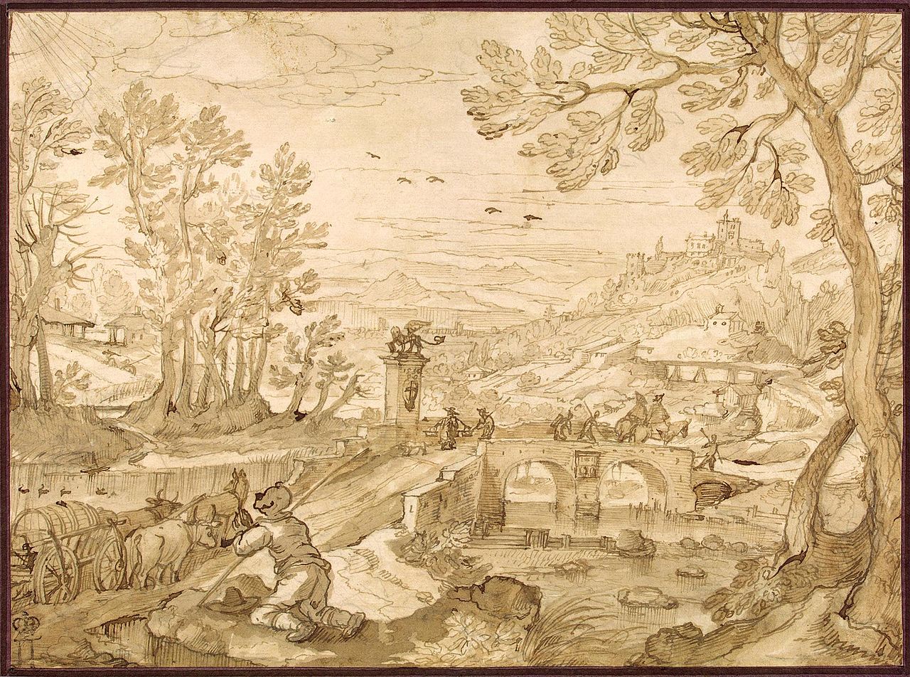 Landscape with Heracles and the Ox-Driver, vintage artwork by Lodewijk Toeput, 12x8" (A4) Poster