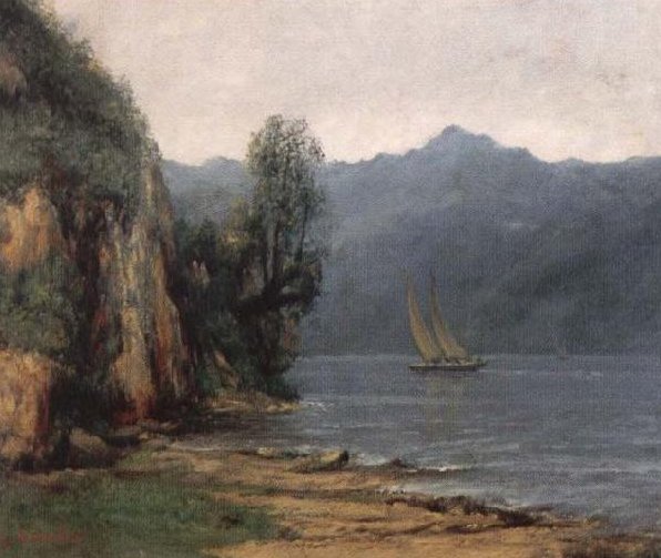 Landscape with Lake Geneva by Gustave Courbet, vintage art, modern poster print