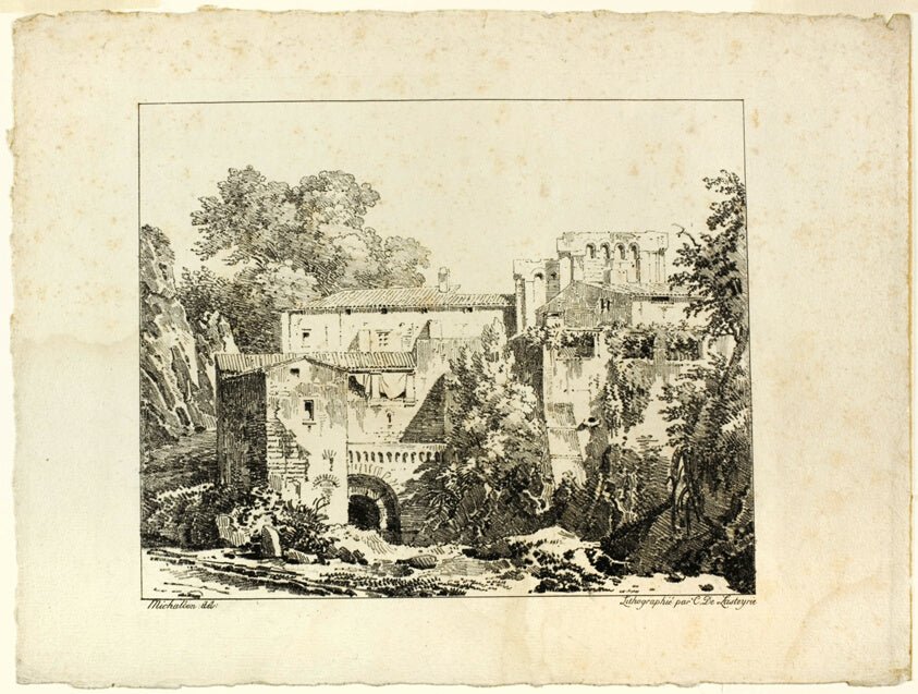 Landscape with Ruins and Viaduct by Achille Etna Michallon (French, 1796-1822),23x16"( A2 size ) Poster Print