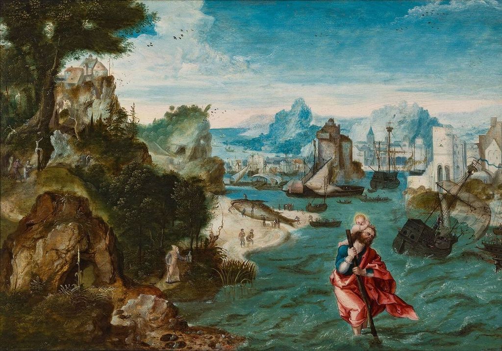 Landscape with Saint Christopher, vintage artwork by Herri met de Bles, A3 (16x12") Poster Print