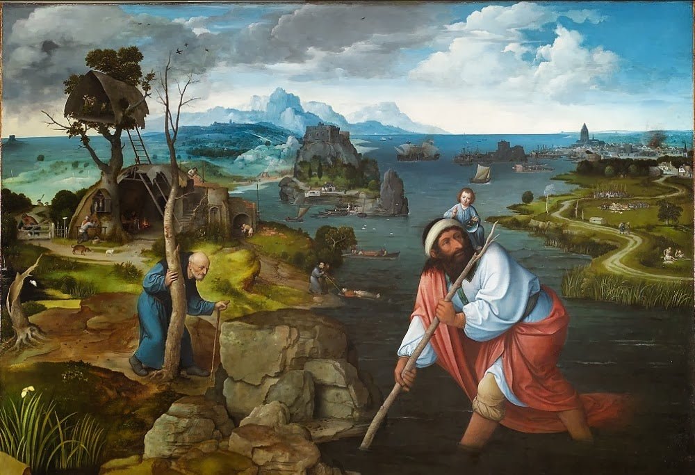 Landscape with Saint Christopher, vintage artwork by Joachim Patinir, A3 (16x12") Poster Print