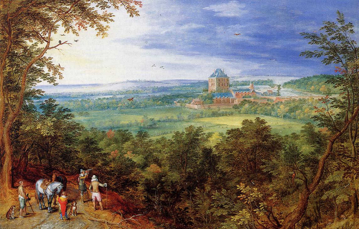 Landscape with the Chateau de Mariemont, vintage artwork by Jan Brueghel the Elder, 12x8" (A4) Poster