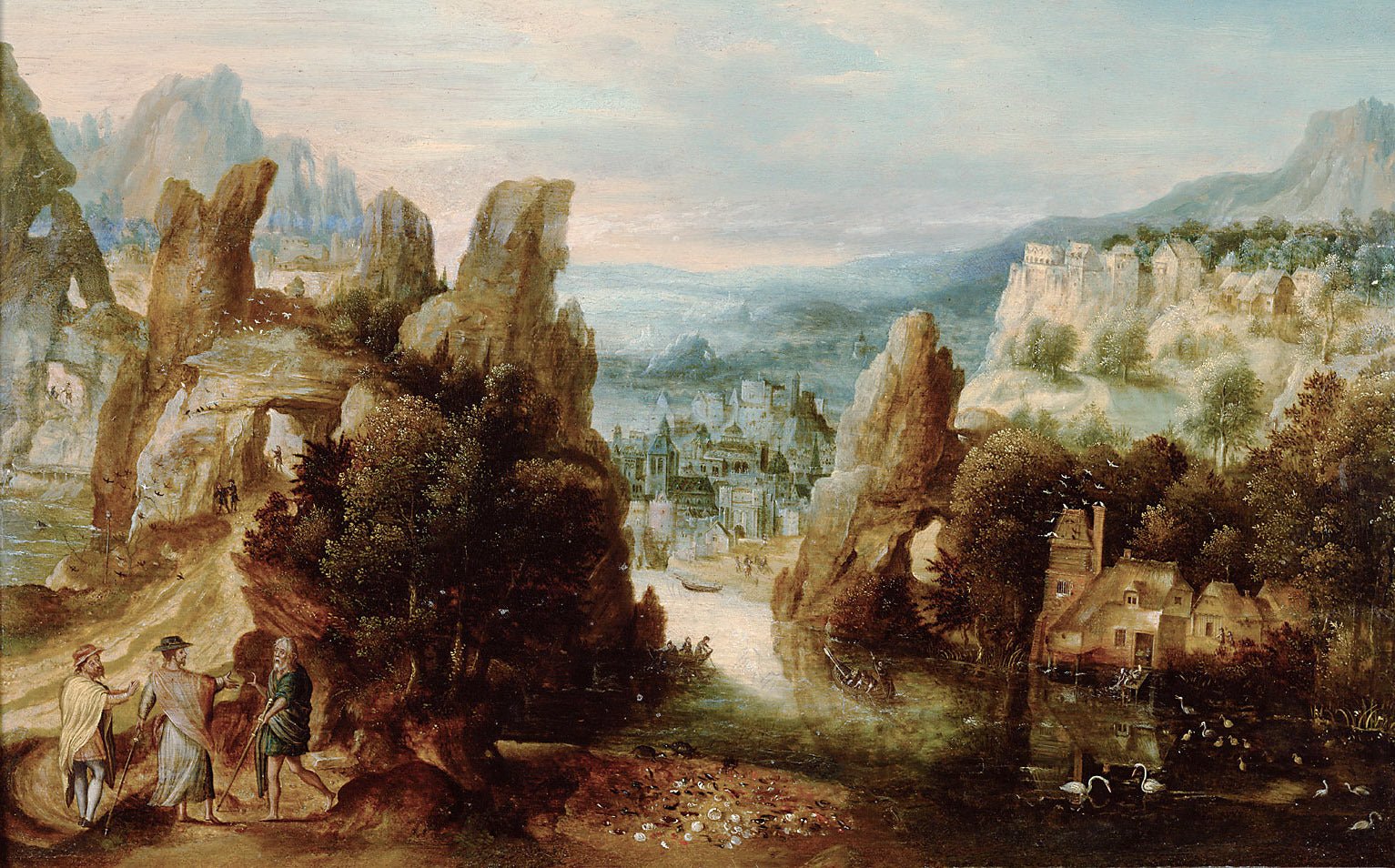 Landscape with the Passage to Emmaus, vintage artwork by Herri met de Bles, A3 (16x12") Poster Print