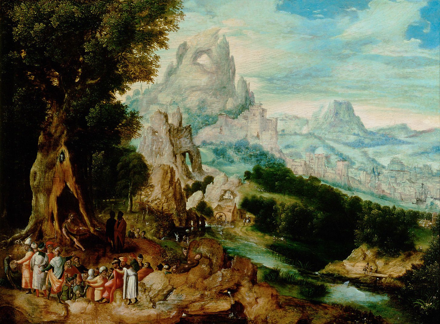 Landscape with the Preacher Johannes d. Täufers, vintage artwork by Herri met de Bles, A3 (16x12") Poster Print