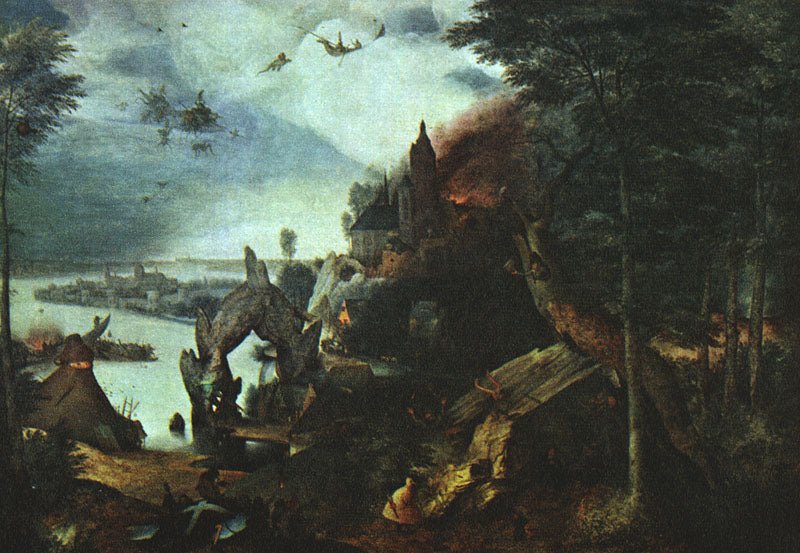 Landscape with the Temptation of Saint Anthony, vintage artwork by Pieter Bruegel the Elder, A3 (16x12") Poster Print