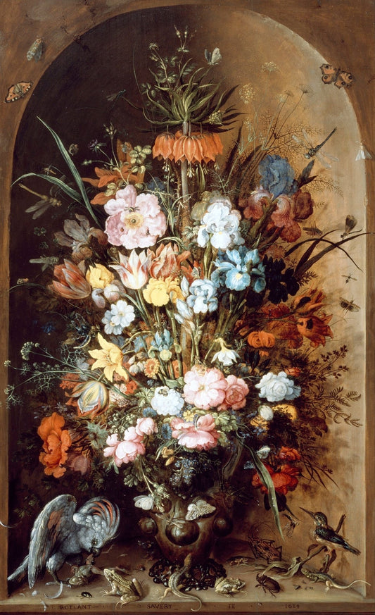 Large flower still life with Crown Imperial, vintage artwork by Roelant Savery, 12x8" (A4) Poster