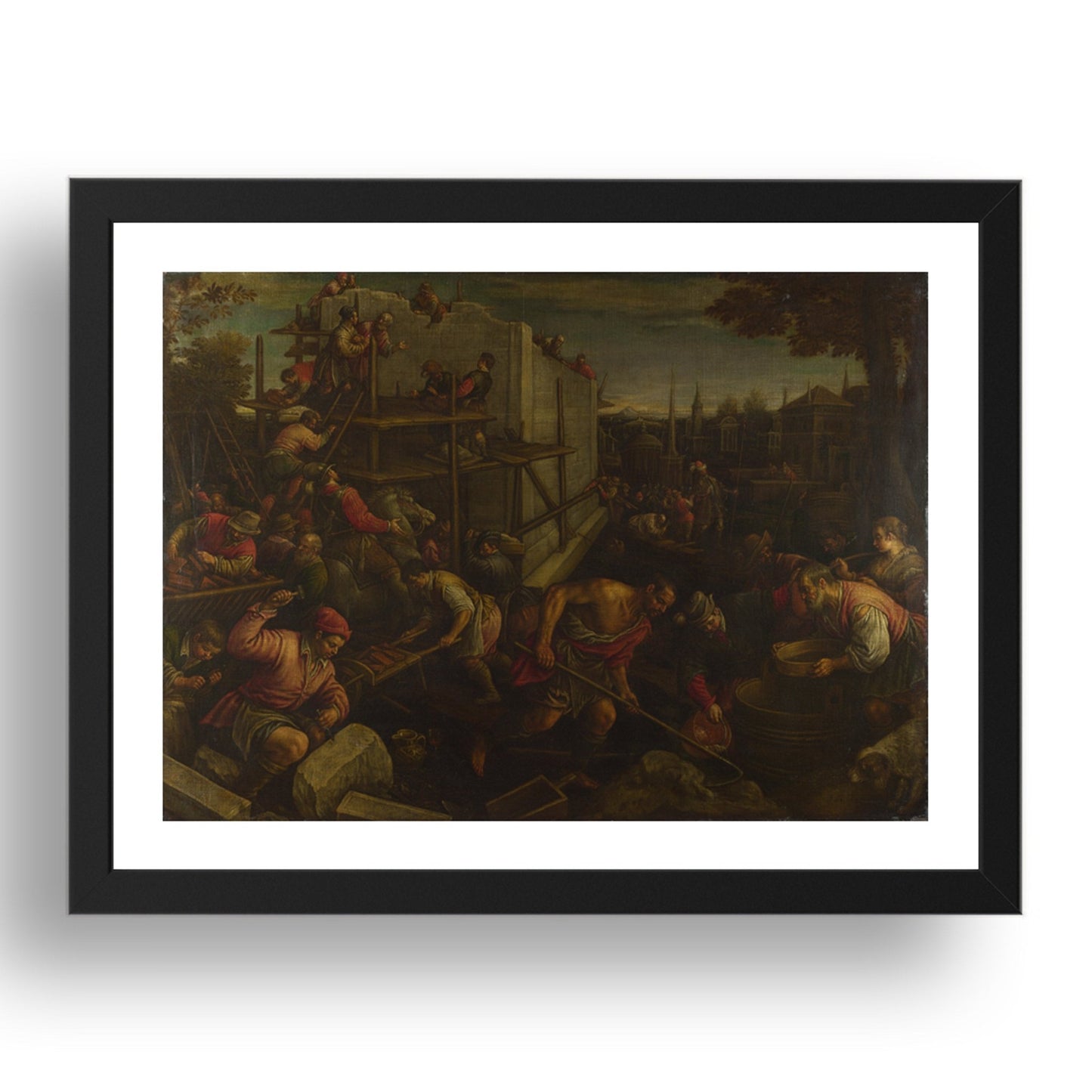 Leandro Bassano: The Tower of Babel, Poster in 17x13"(A3) Frame