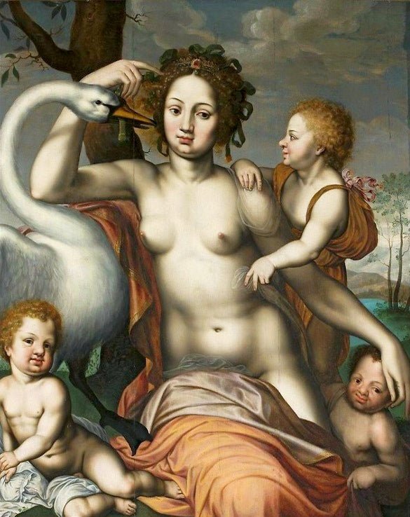 Leda with Swan and Children, vintage artwork by Vincent Sellaer, A3 (16x12") Poster Print