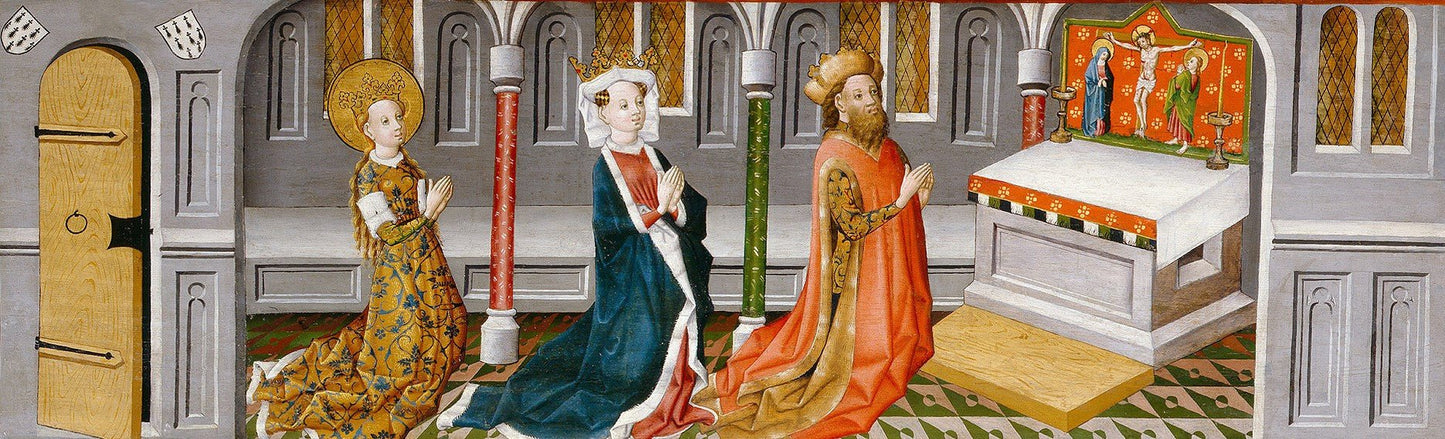 Legend of St Ursula: St Ursula with her Parents in the Chapel, vintage artwork by German School 15th Century - Unknown, A3 (16x12") Poster Print
