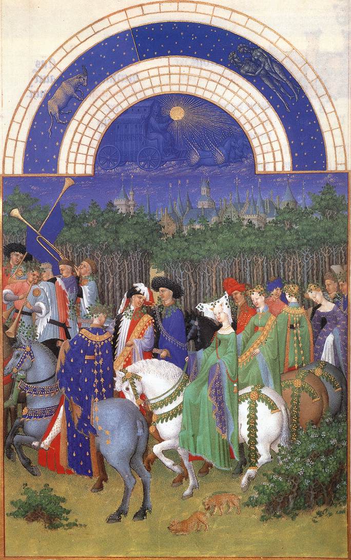 Les Tres Riches Heures du duc de Berry: Mai, vintage artwork by Limbourg brothers, A3 (16x12") Poster Print