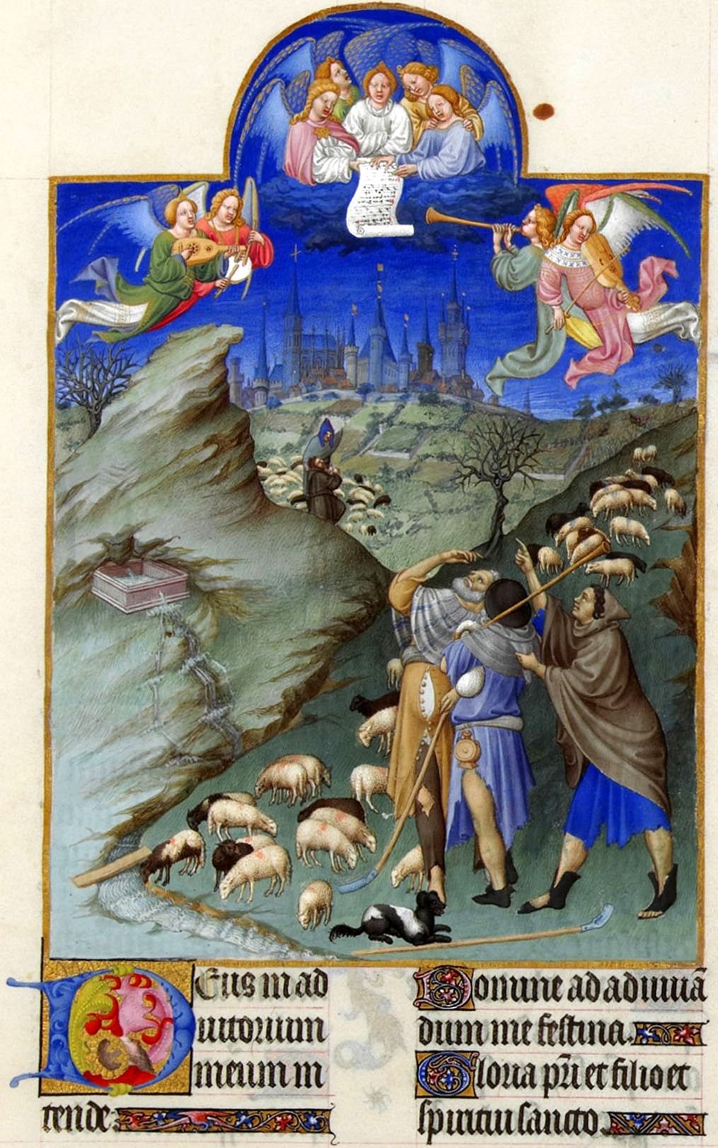 Les Très Riches Heures du duc de Berry ~ The Annunciation to the Shepherds, vintage artwork by Limbourg brothers, A3 (16x12") Poster Print