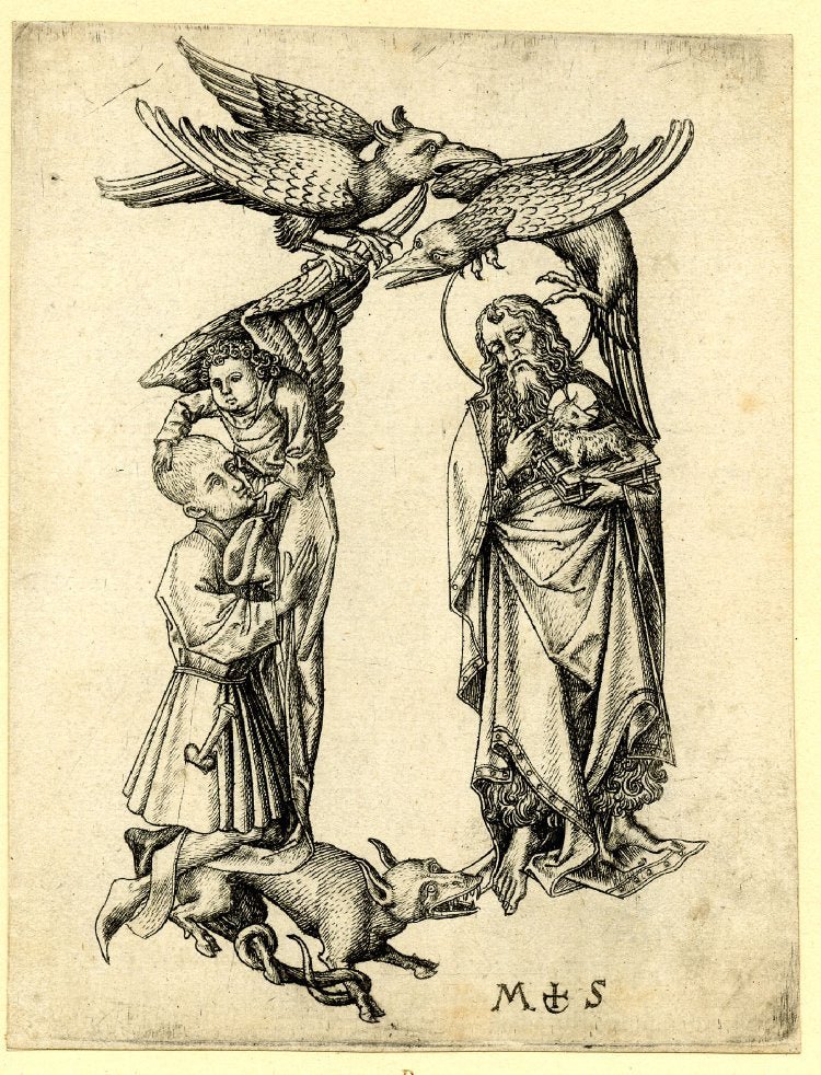 lettre D, vintage artwork by Master E.S., A3 (16x12") Poster Print