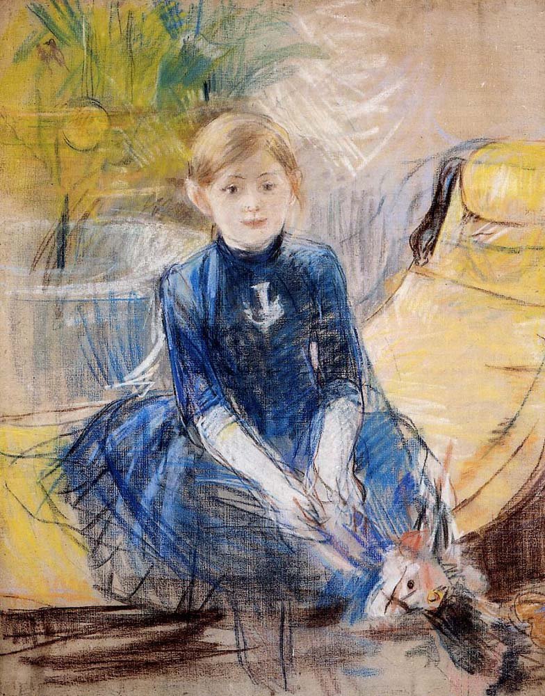 Little Girl in a Blue Dress - 1886 - Musee Marmottan France by Berthe Morisot, vintage art, modern poster print
