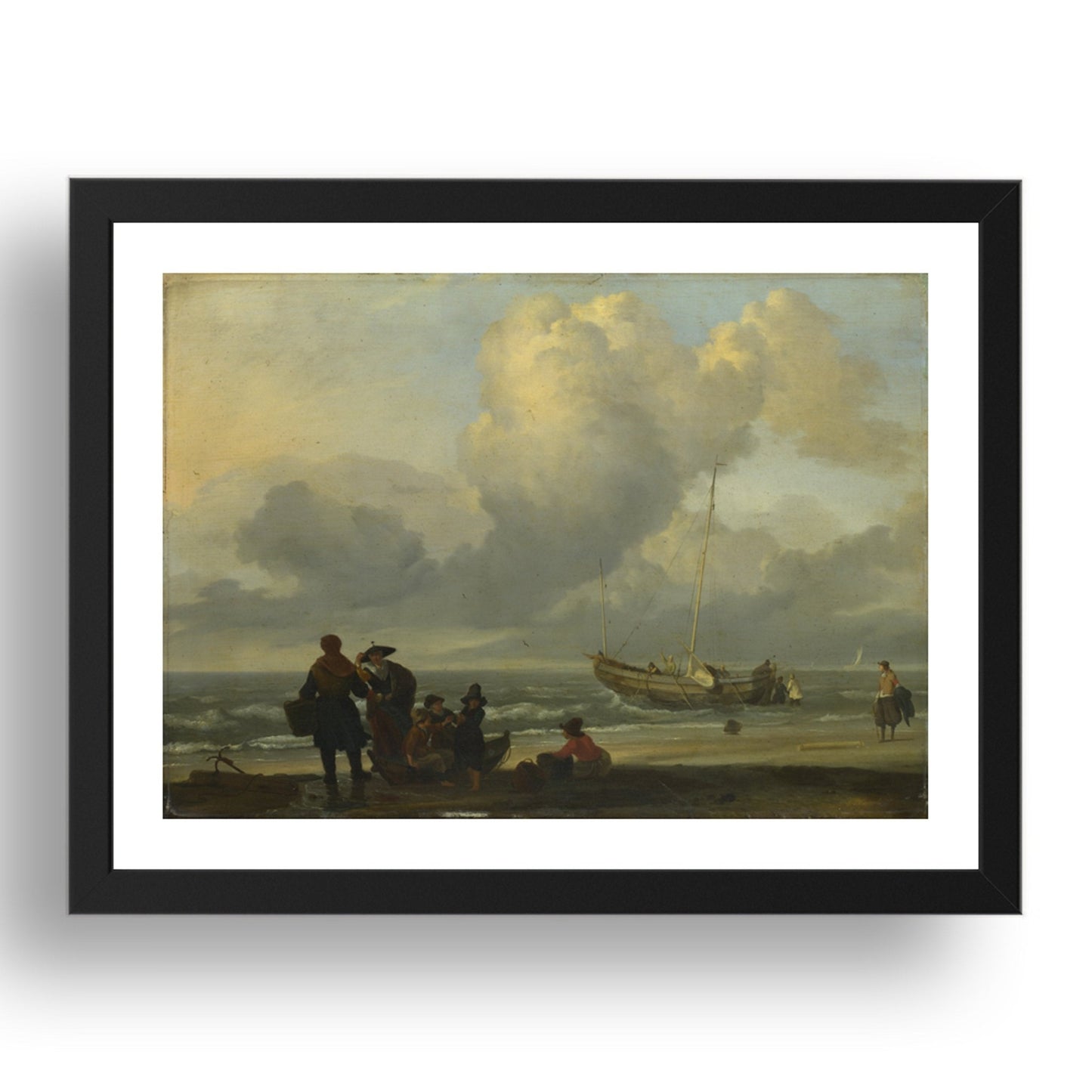 Ludolf Bakhuizen: A Beach Scene with Fishermen, Poster in 17x13"(A3) Frame
