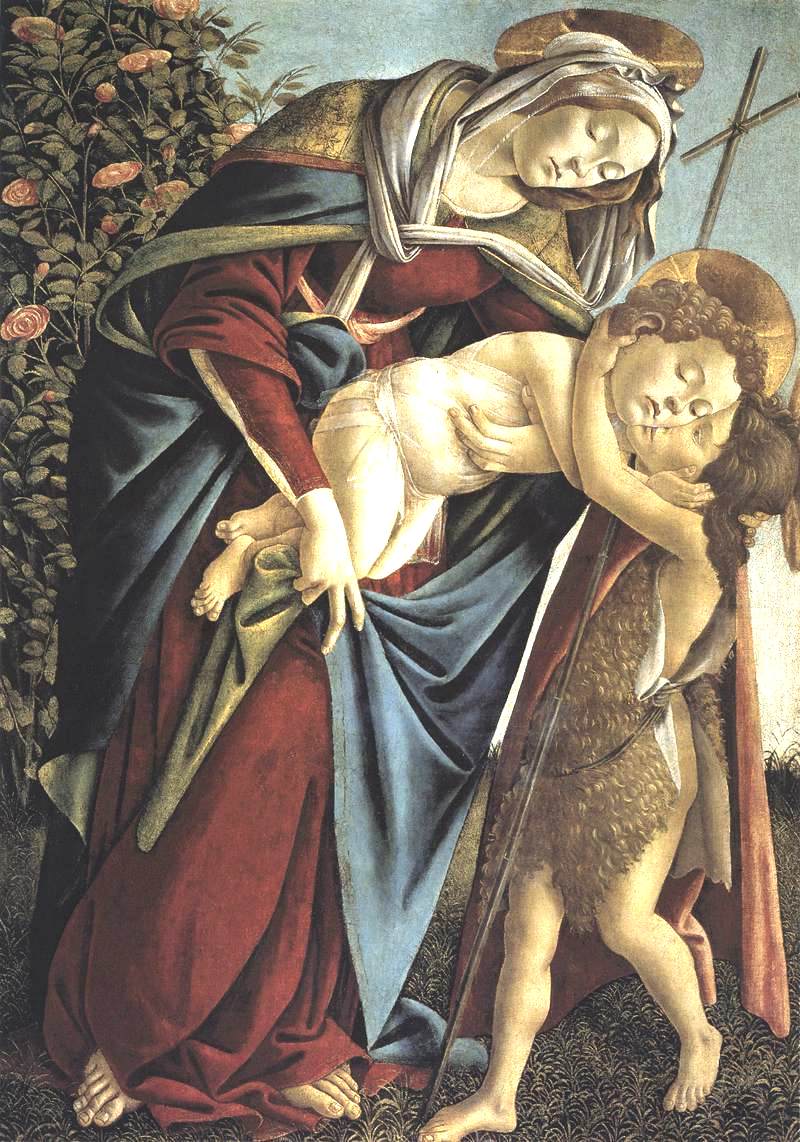 Madonna and Child and the Young St John the Baptist, vintage artwork by Sandro Botticelli, A3 (16x12") Poster Print