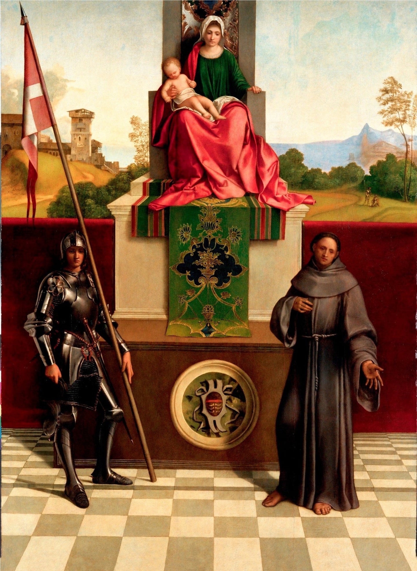 Madonna and Child Enthroned with Saint Francis and Saint Liberale, vintage artwork by Giorgione, A3 (16x12") Poster Print