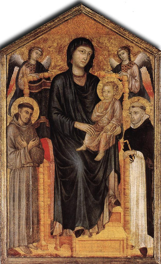 Madonna and Child Enthroned with Saint Francis, Saint Domenico and Two Angels, vintage artwork by Cimabue, 12x8" (A4) Poster