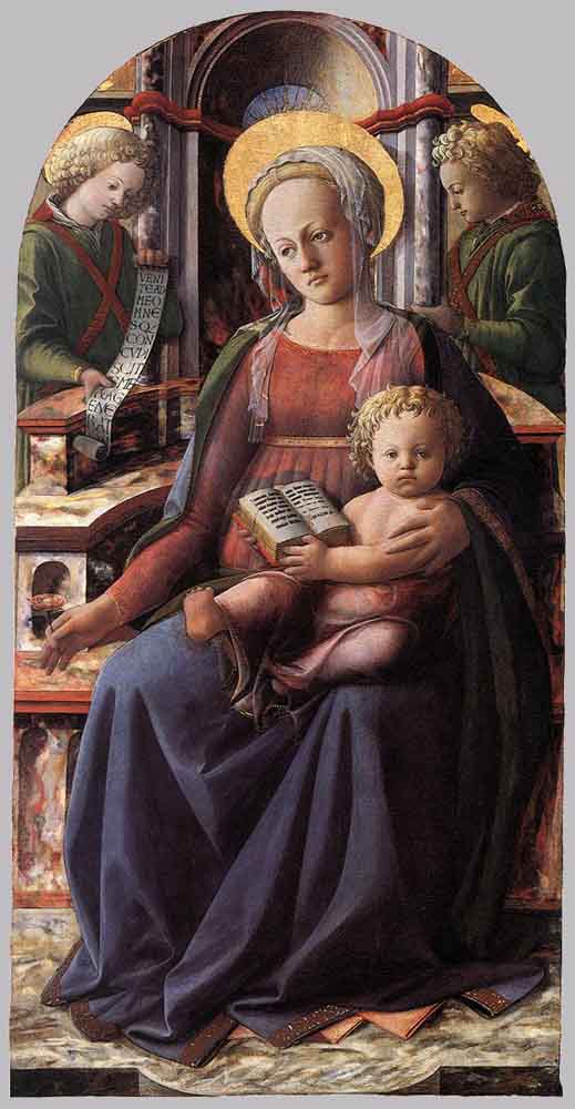 Madonna and Child Enthroned with Two Angels, vintage artwork by Fra Filippo Lippi, A3 (16x12") Poster Print