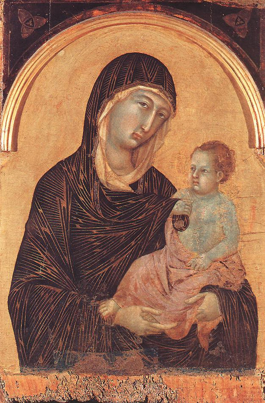 Madonna and Child (from Polyptych with Four Saints), vintage artwork by Duccio di Buoninsegna, 12x8" (A4) Poster