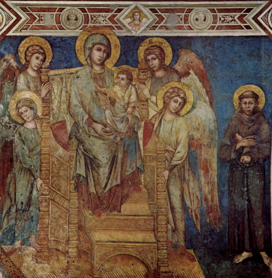Madonna and Child with Angels and Saint Francis, vintage artwork by Cimabue, 12x8" (A4) Poster