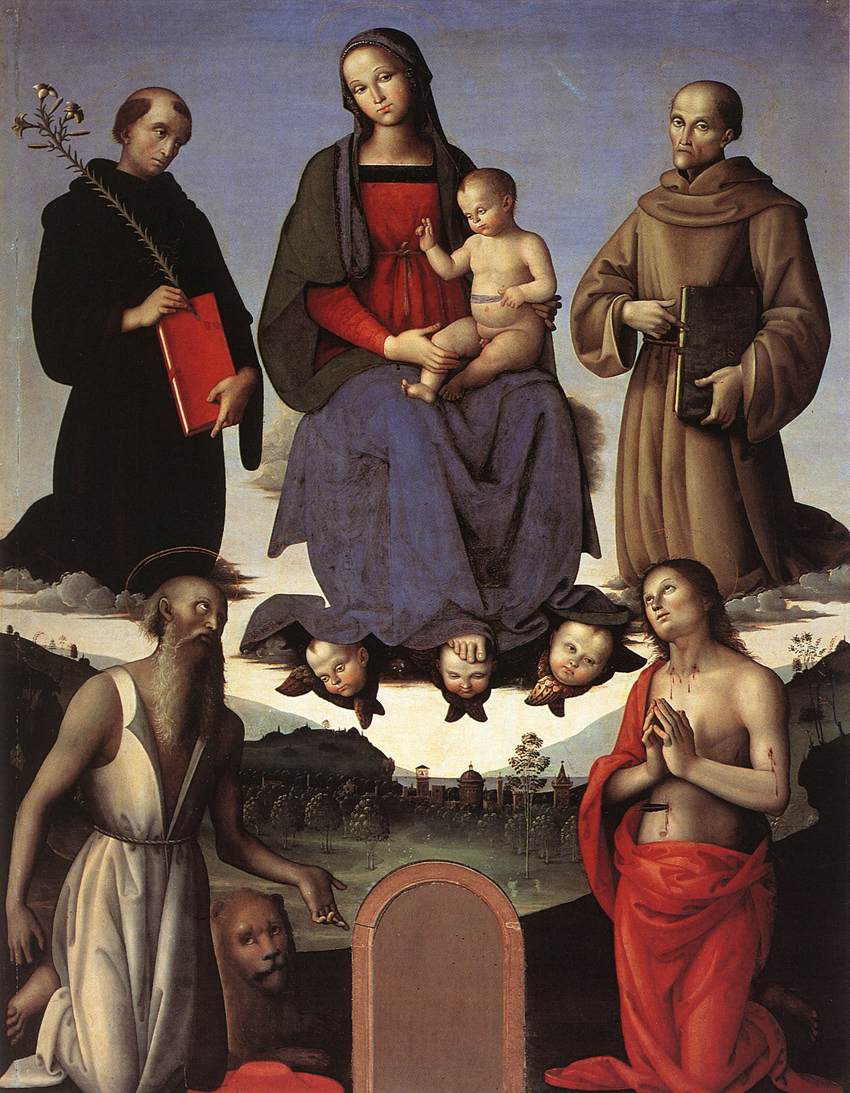 Madonna and Child with Four Saints (Tezi Altarpiece), vintage artwork by Perugino, A3 (16x12") Poster Print