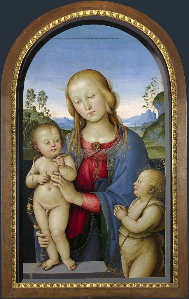 Madonna and Child with John the Baptist, vintage artwork by Perugino, A3 (16x12") Poster Print