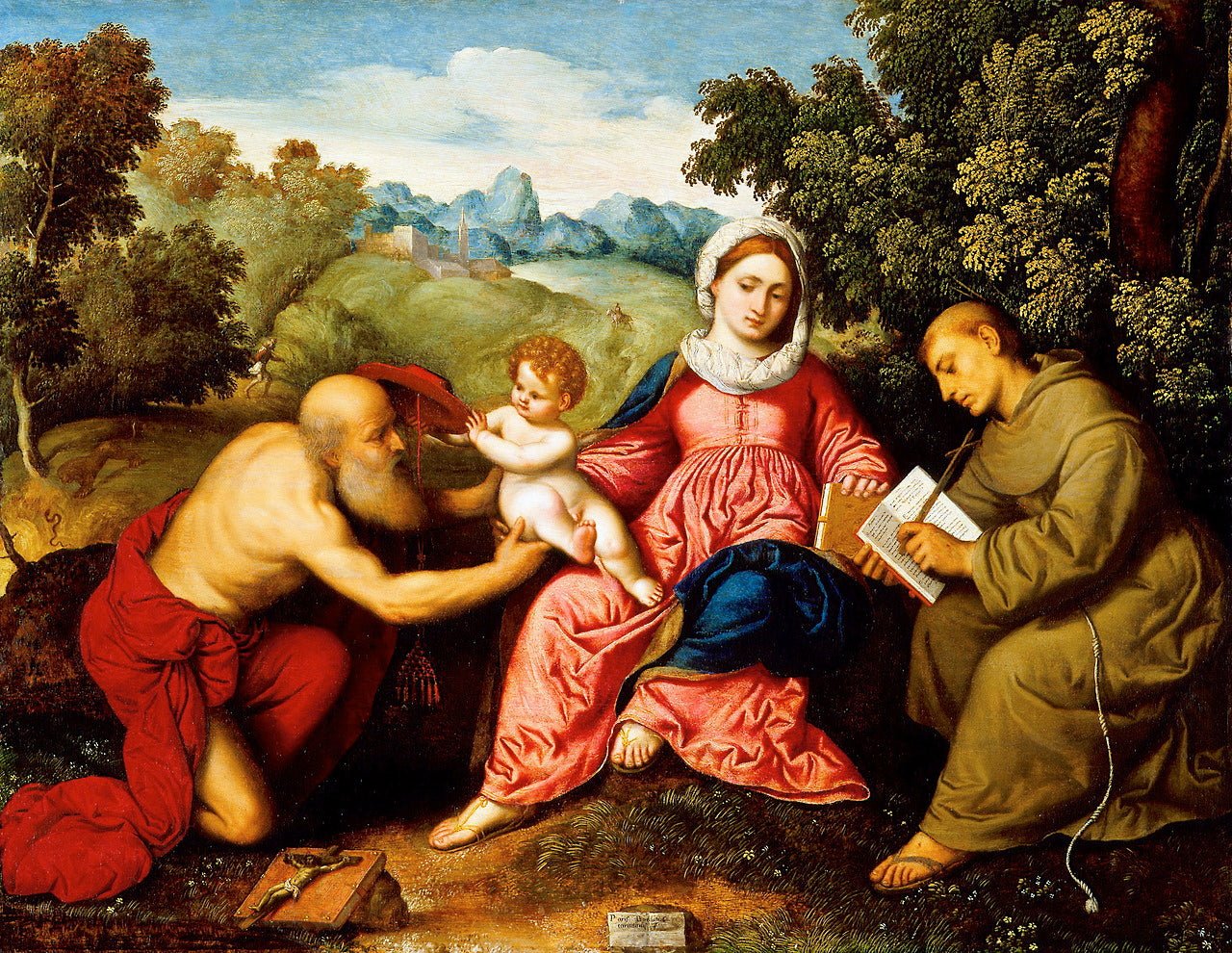 Madonna and Child with Saint Jerome and Saint Francis, vintage artwork by Paris Bordone, A3 (16x12") Poster Print