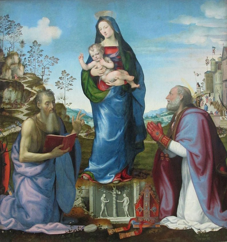 Madonna and Child with Saint Jerome and Saint Zenobius, vintage artwork by Mariotto Albertinelli, A3 (16x12") Poster Print
