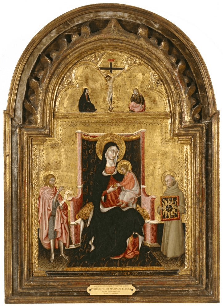 Madonna and Child with Saint John the Baptist and Saint Bernardino of Siena, vintage artwork by Italian school 15th Century - Unknown, A3 (16x12") Poster Print