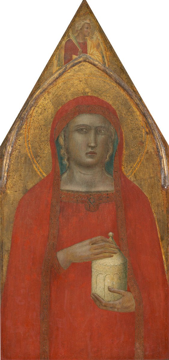 Madonna and Child with Saint Mary Magdalene and Saint Catherine (left panel), vintage artwork by Pietro Lorenzetti, 12x8" (A4) Poster