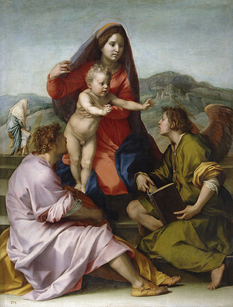 Madonna and Child with Saint Matthew and an Angel, vintage artwork by Andrea del Sarto, A3 (16x12") Poster Print