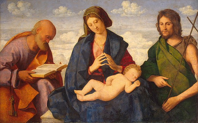 Madonna and Child with Saint Peter and Saint John the Baptist, vintage artwork by Vincenzo Catena, A3 (16x12") Poster Print