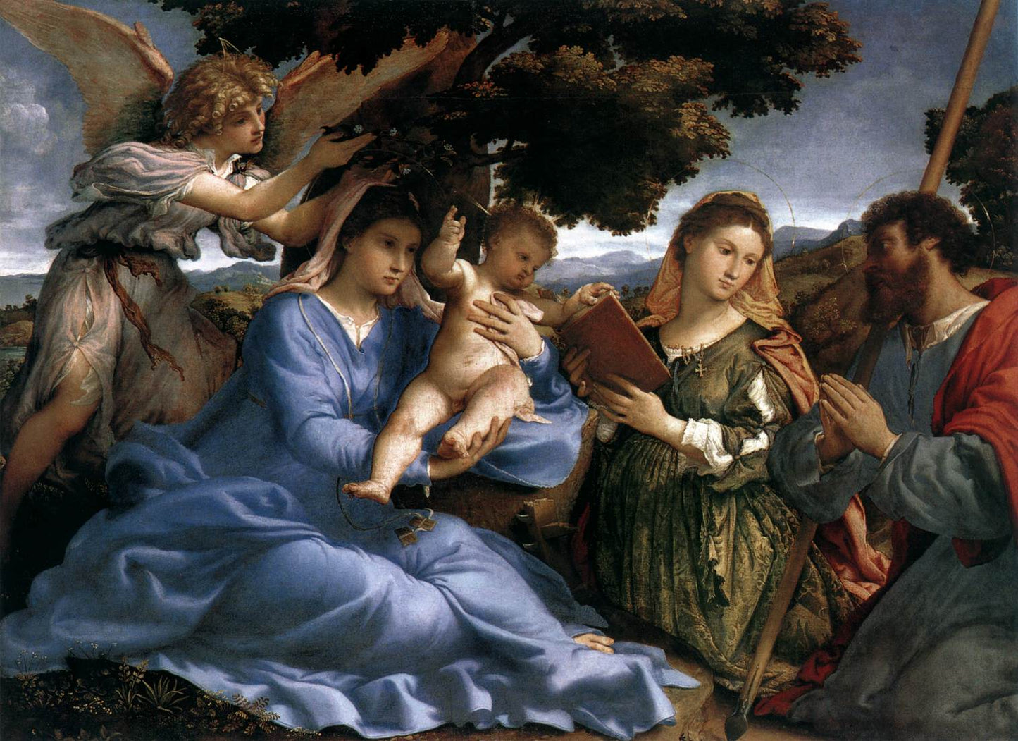 Madonna and Child with Saints and an Angel, vintage artwork by Lorenzo Lotto, A3 (16x12") Poster Print
