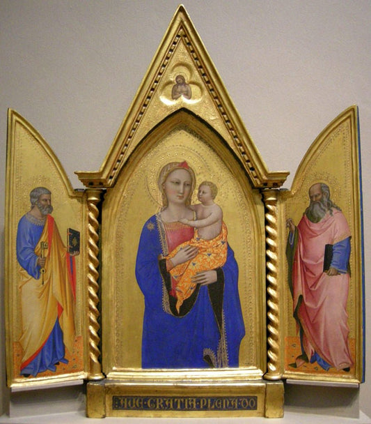 Madonna and Child, with Saints Peter and John the Evangelist, and Man of Sorrows, vintage artwork by Nardo di Cione, 12x8" (A4) Poster